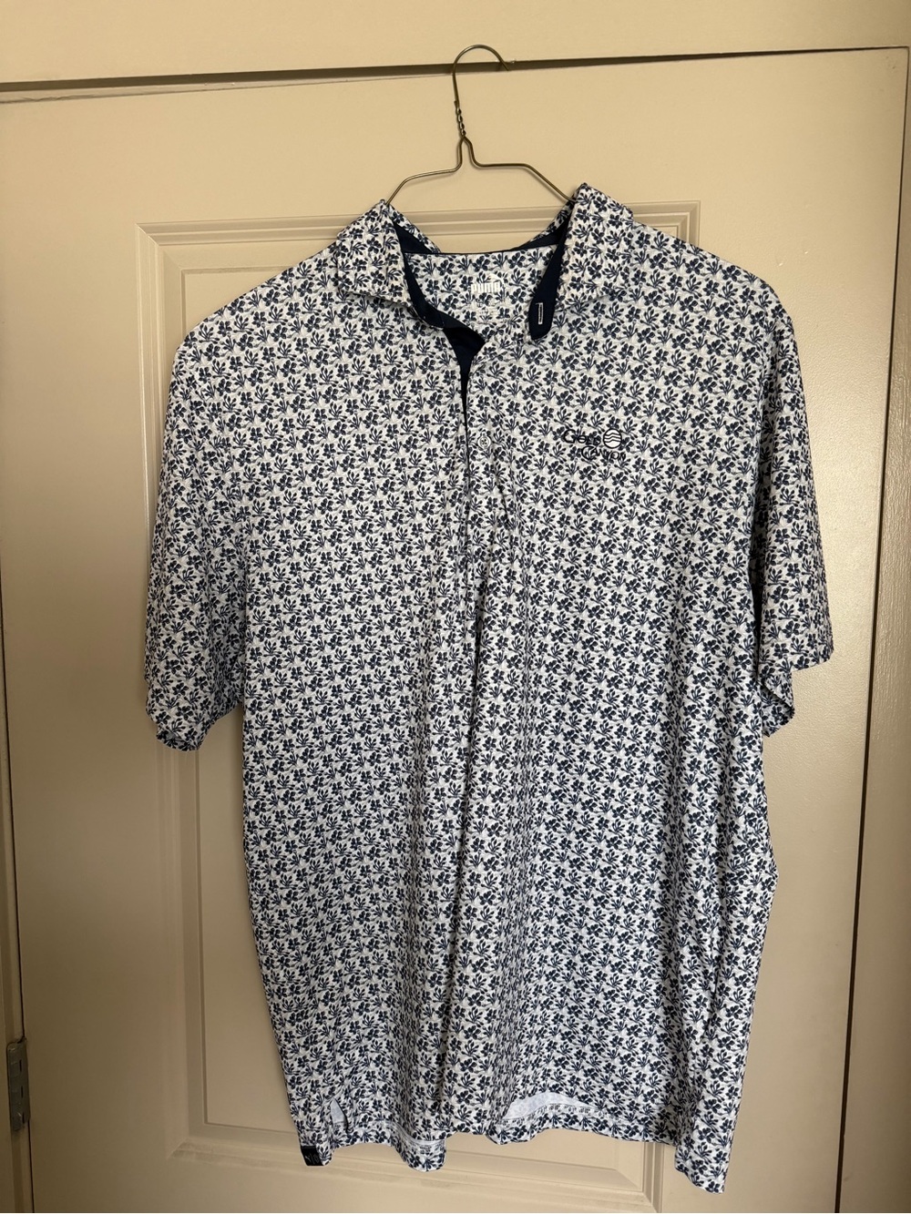 Puma Men's White & Navy Patterned Polo Shirt Gold Canyon Golf Resort Logo